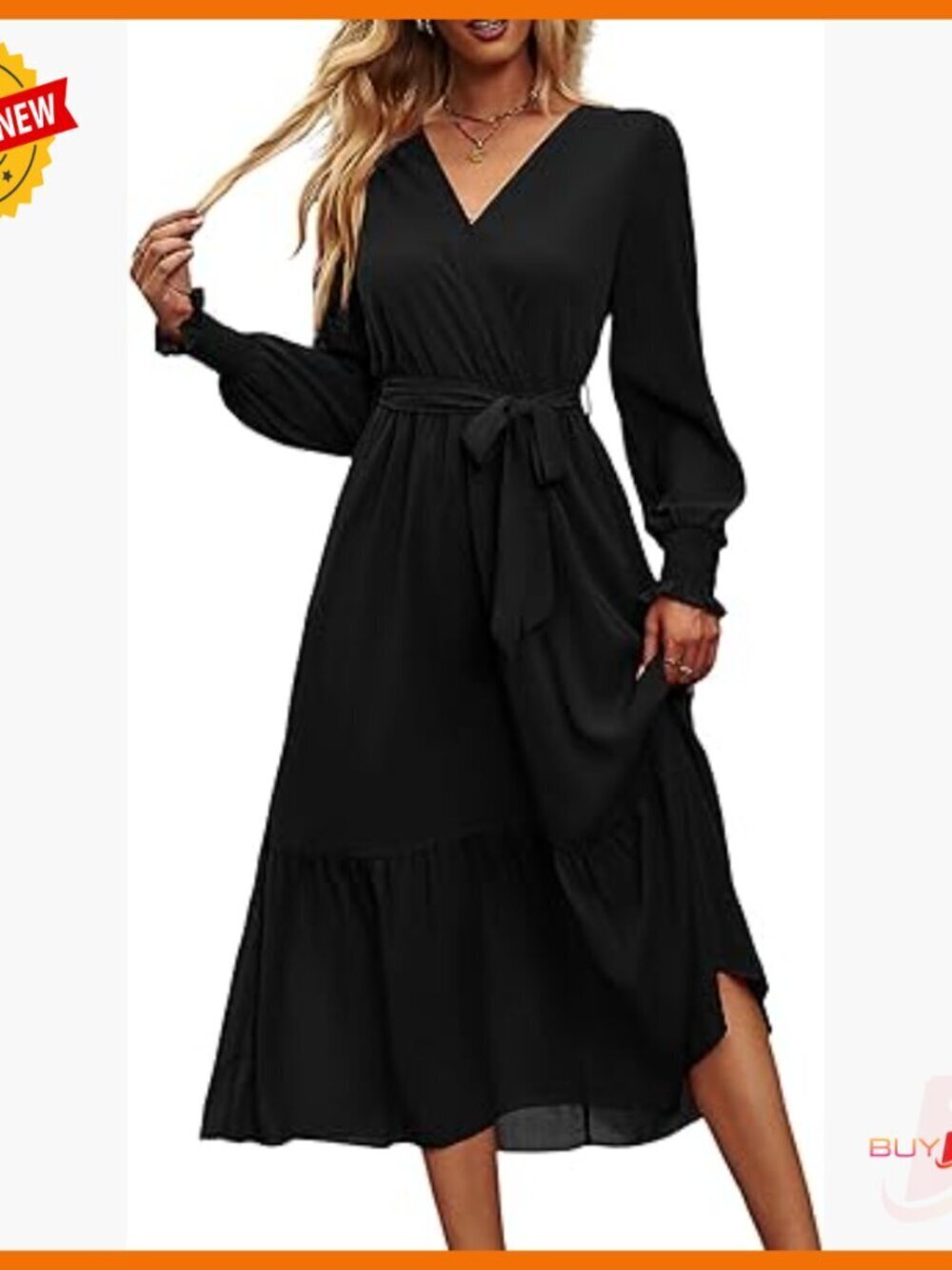 Long Sleeve Maxi Dress Flowy Boho Wrap V Neck Ruffle Hem Wedding Guest